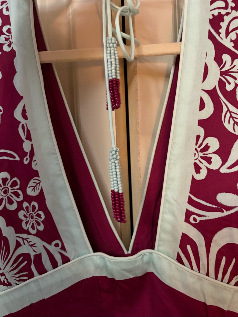 FARM Rio X Anthropologie Burgundy and Blue V-Neck Puff-Sleeve Midi/Maxi Dress - Picture 10 of 16